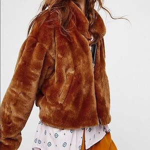 Free People orange fuzzy bomber medium fur cognac